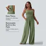 Halara Adjustable Straps Ruched Wide Leg Heathered Casual Jumpsuit with Pockets-Easy Peezy