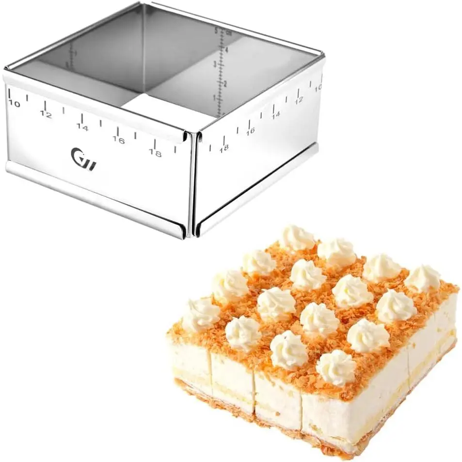 Stainless Steel Extensible Cake Ring Detachable Square Cake Mold Mousse Ring Nonstick Cheesecake Mould Pastry Shaping for Baking - 4.2 × 4.2 × 2 inch
