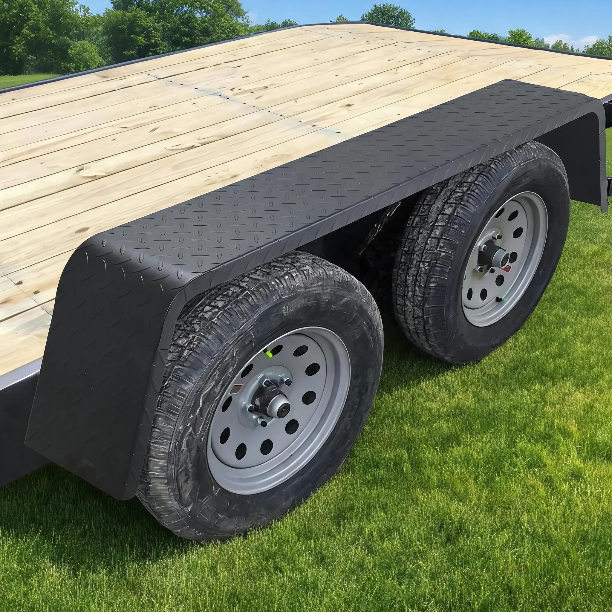 Heavy Duty Carbon Steel Trailer Fenders for 13-15 Inch Tires – One-Piece Long Mud Guards, Gray Finish