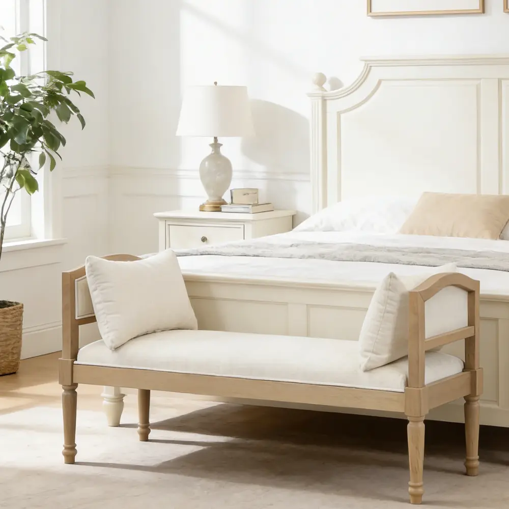 Upholstered Storage Bench with Turned Wood Legs & Side Cushions, Modern Entryway Bench Seat, Accent Bench Sofa with Padded Cushion, Decorative Bedroom Bench, Living Room Footrest, Window Bench, End of Bed Bench for Home Furniture