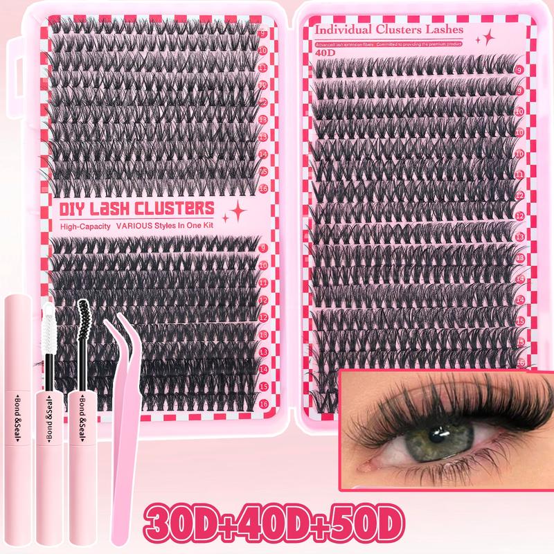 800/740/200pcs Eyelash Extension Kit, Fluffy Lash Extension Set with Lash Bond & Seal, Lash Tweezers and Thick Lash Clusters, Wispy Individual D-Curl Lashes with Eyelash Glue & Tweezers (30D/40D/50D/60D/80D/100D Mixed, 9-16mm)