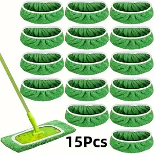 15-Pack Reusable Microfiber Mop Pads — Household Cleaning Dry Sweeping & Wet Mopping Cloths — Washable Wet Mop Pads (Mop Handle Not Included)