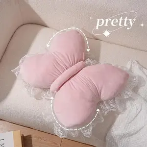 Butterfly Shaped Floral Lumbar Support Pillow Soft Washable Cushion Bedroom Office Comfort Back Rest Pillow