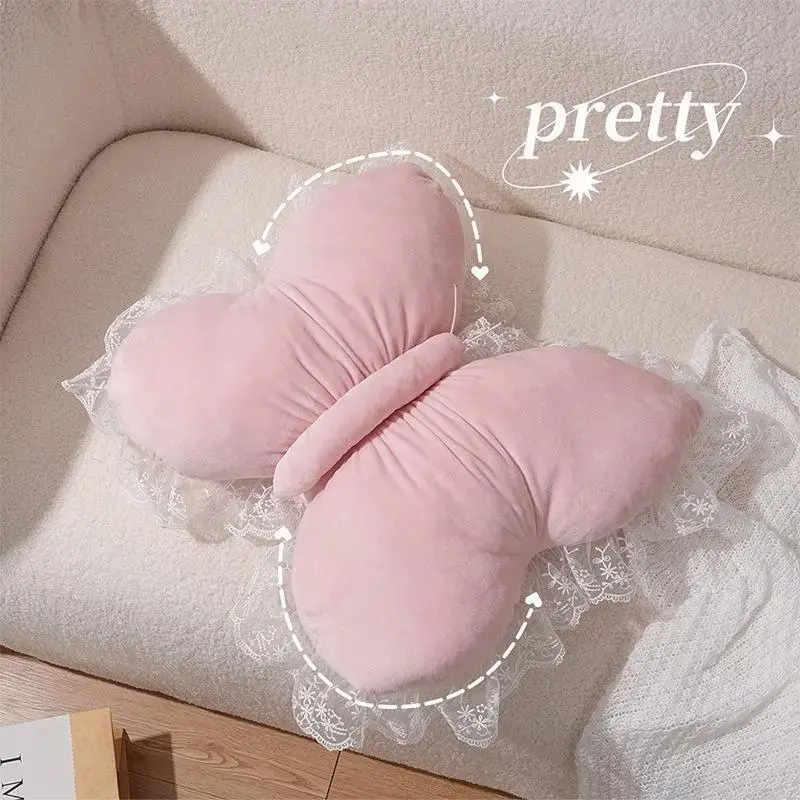 Elegant Butterfly-Shaped Lumbar Pillow, Exquisite Design with Floral Buds for Business, Office, and Home Back Support, Butterfly Motif, Living/Bedroom, Office/Home
