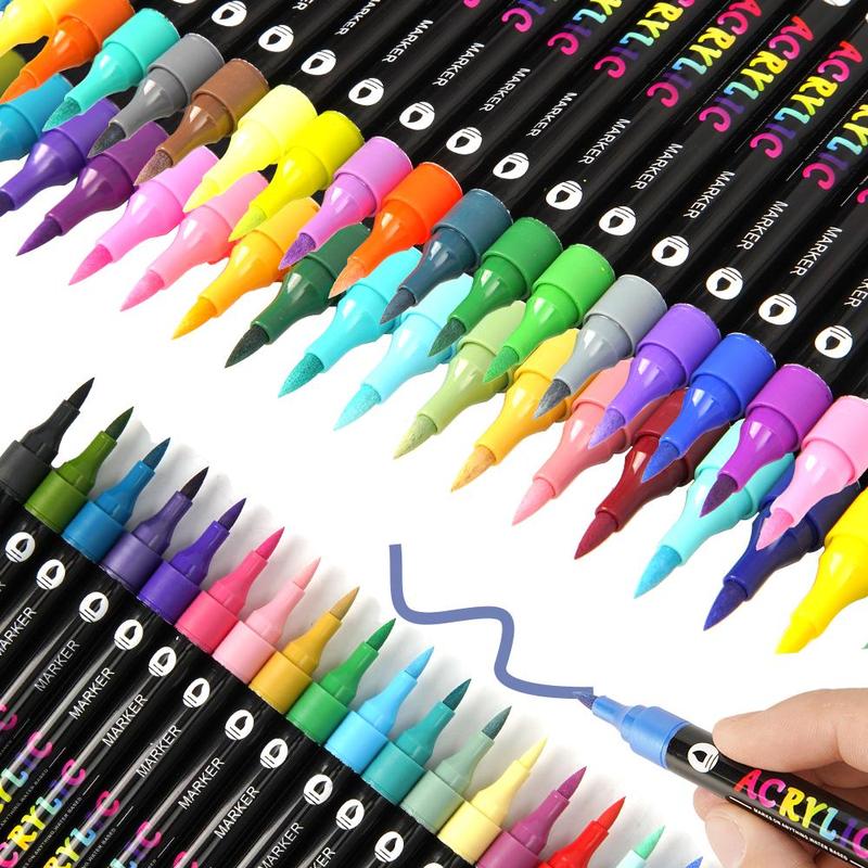120 Colors Acrylic Paint Marker Pen Set, 60pcs/set Permanent Oil Marker Pen, Multifunction Art Supplies for Rock Painting, Fabric, Stone, Wood, Glass, Paper, Plastic, Christmas Gift, Acrylic Markers