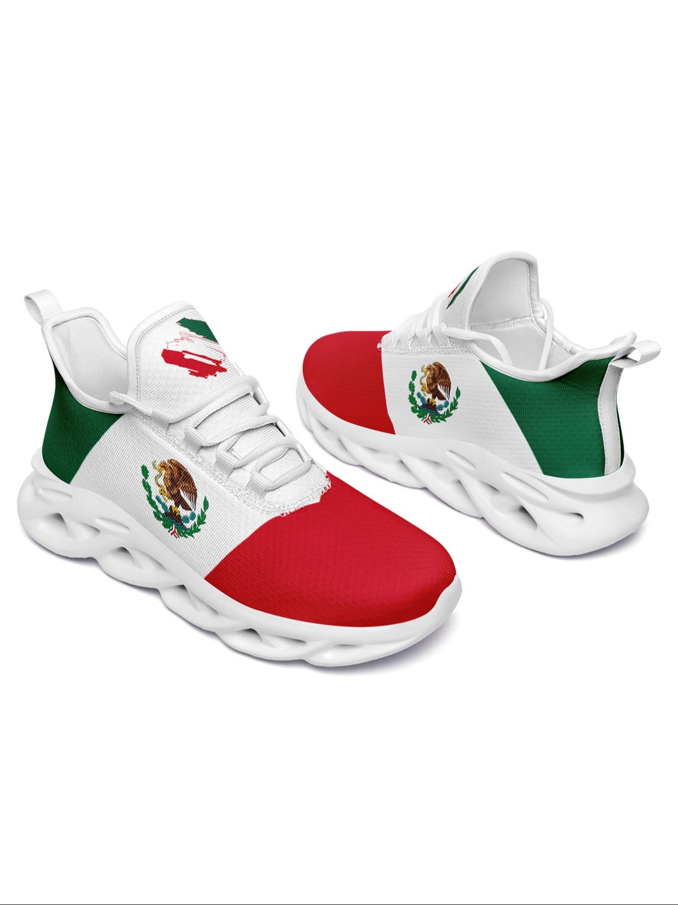 Women's Mexico Flag Print Lace Up Running Sneakers, Casual Comfortable Breathable Sports Fashionable Shoes, Gym Training Sport Walking Sneakers for Daily Wear, Trainer