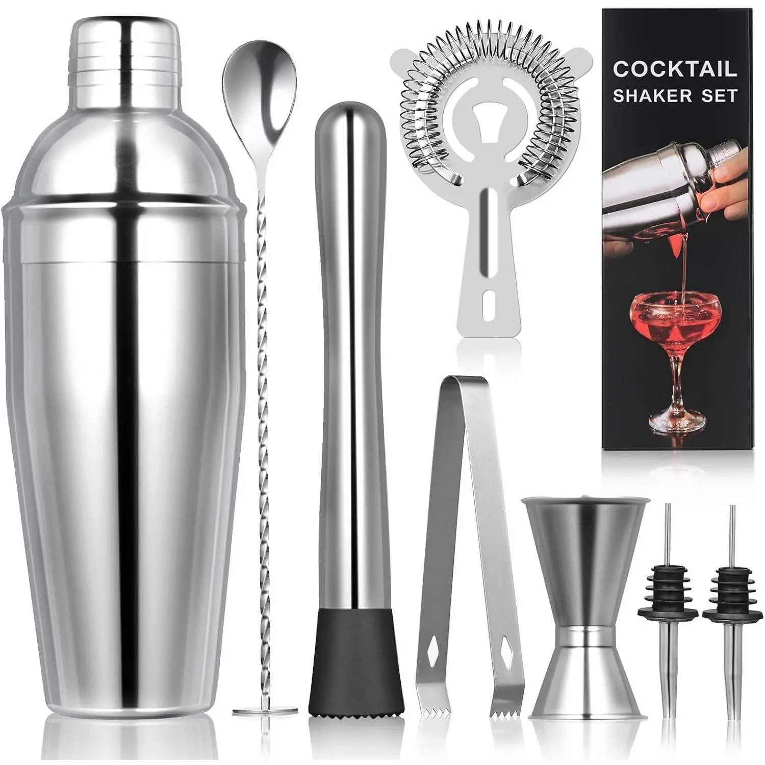 Shaker Set, 8- Bar Set, Practical Bartender Kit | Includes Many Bartending Accessories,  Choice for , Bar, Party,
