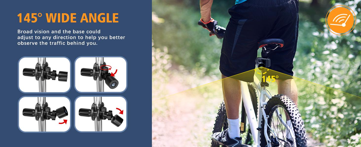 Handlebar Bike Mirror, Bicycle Rear View Camera with 4.3'' HD Night Vision Function, 145° Wide Angle View, Adjustable Rotatable Bracket, Compatible with Bicycle, Mountain, Road Bike