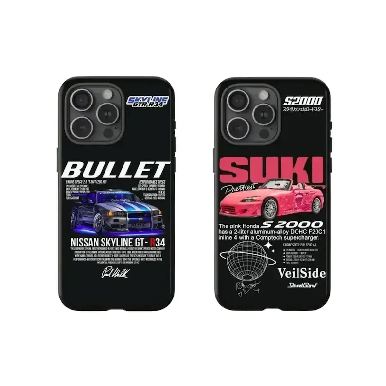 JDM Sport Car Tough Phone Case – Classic Racing Cars Black Cover – Gift for Couple, Gearheads, Racing Lovers and Streetwear Fansfor iPhone17 ProMax /16/15/14/13/12/11 Plus for Samsung phones, suitable for both men and women,