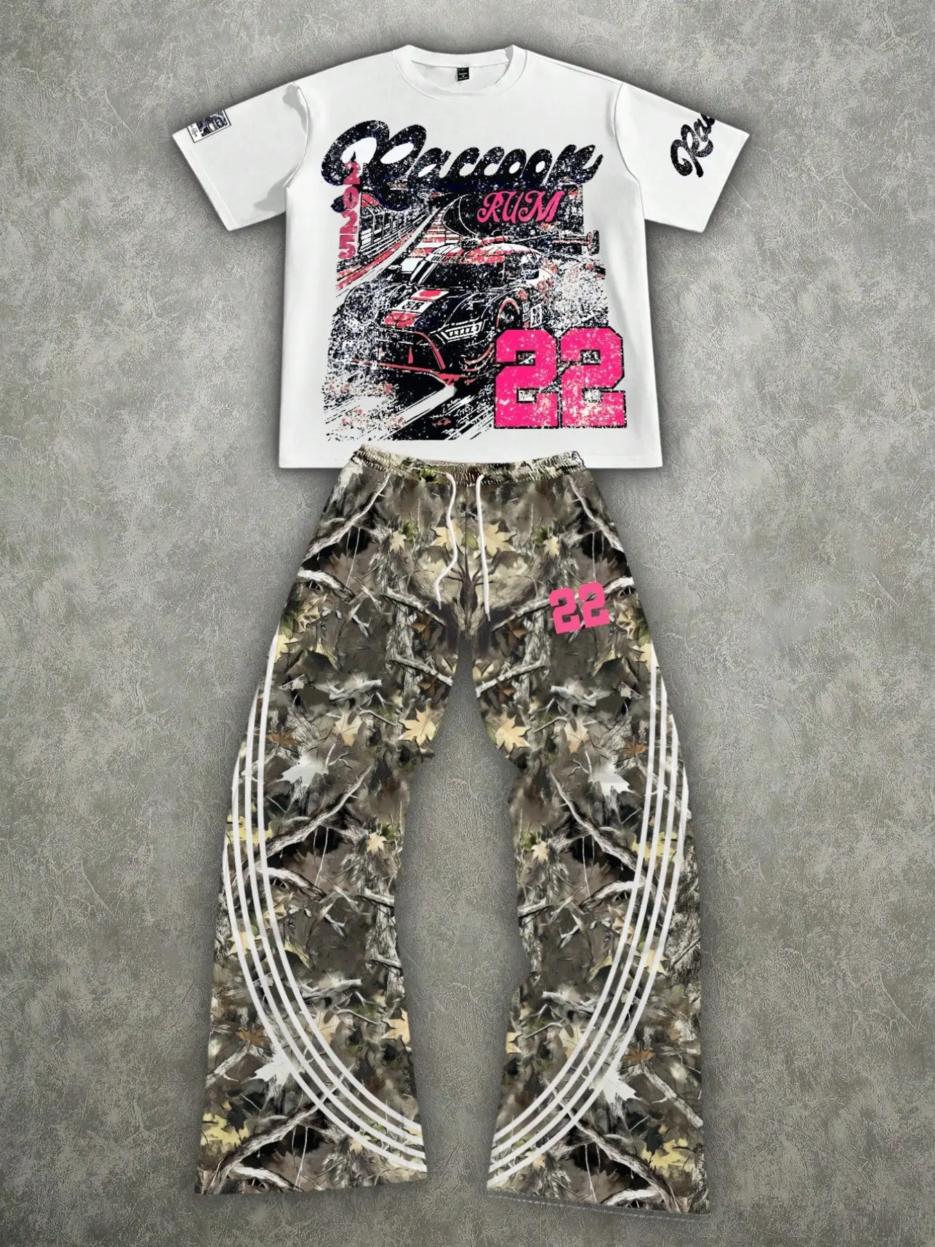 Men's Letter Print Short-Sleeve T-Shirt and Drawstring Color-Blocked Trousers Casual Suit; Short-Sleeve Curved Trousers Suit