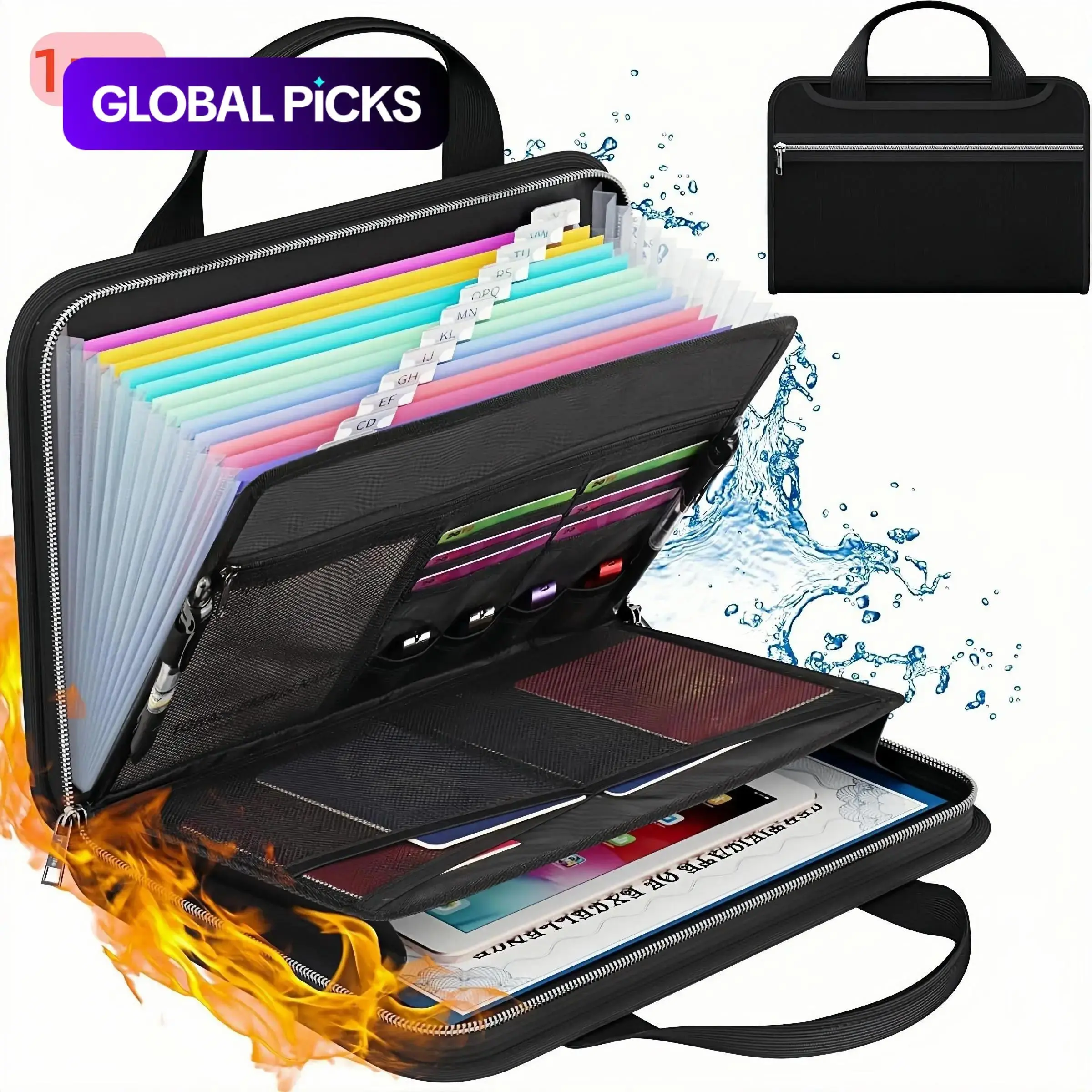 Fireproof File Folder with Handle, Large-Capacity A4 Document Bag, Document Organizer Sleeve, Document Organizer Folio, Pouch, Test Paper Storage Bag and Data Paper Organizer, Office Stationery & Supplies #GLOBAL PICKS