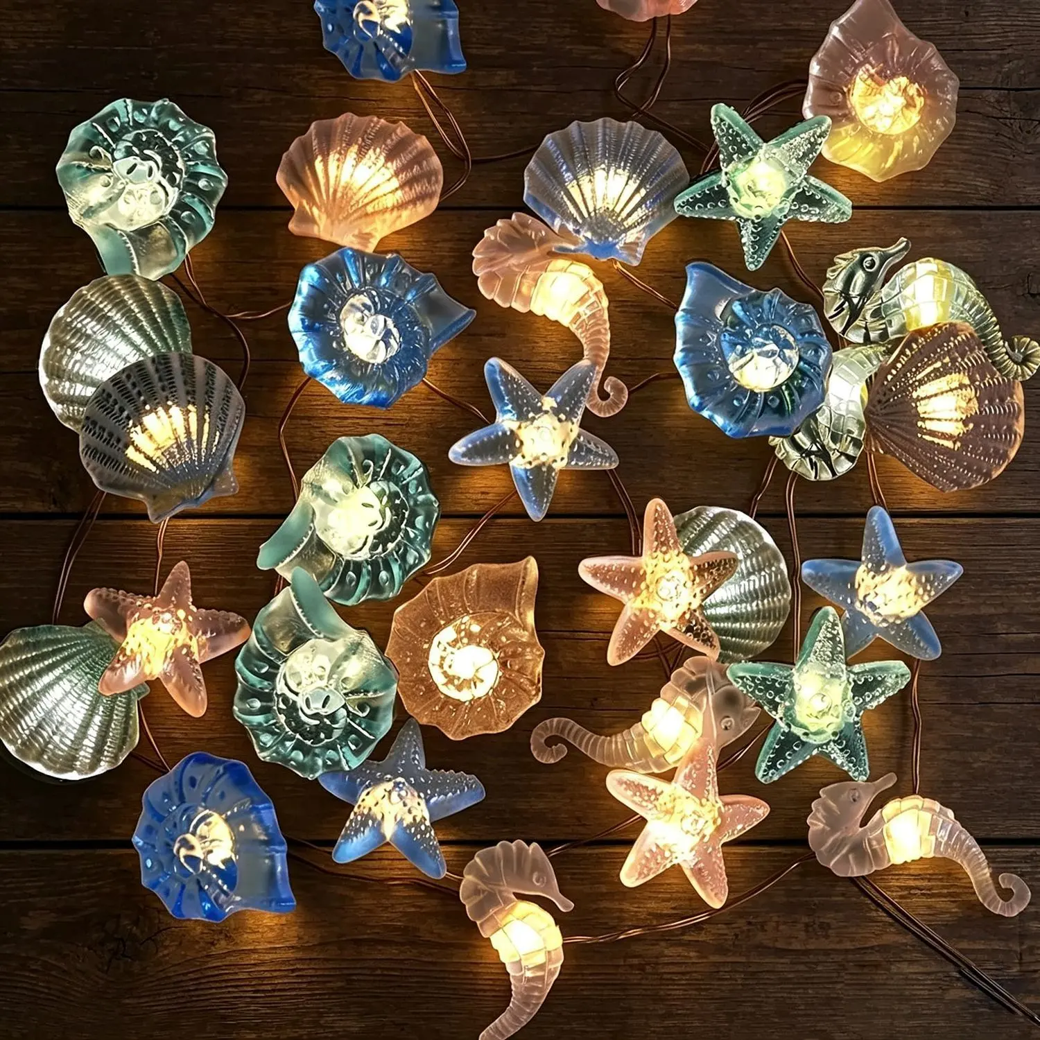 1pc Ocean Theme LED Light String, Star Shell Seashell Turtle Colorful Lights, Flashing Outdoor Waterproof Garden Decorations