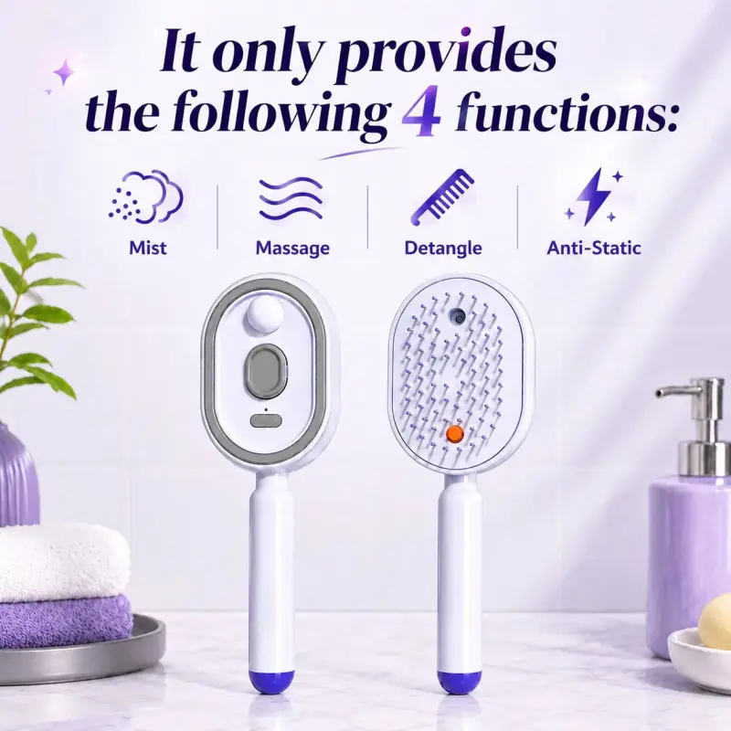 Electric Spray Air Cushion Massage Comb with Self-Cleaning, Anti-Tangle, Anti-Static, Volumizing Functions and Essential Oil Mist Aromatherapy Hair Care