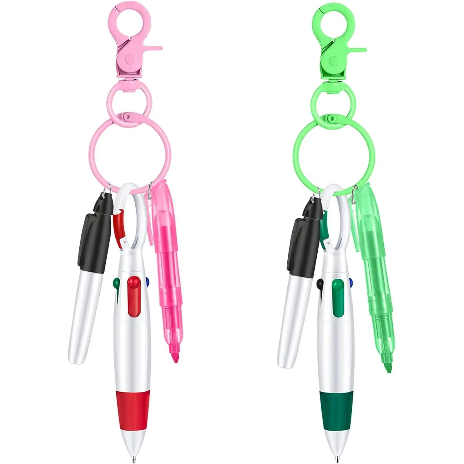 Mini Highlighter Nurse Pen Pack Set Nurse Pens for Badge Include  and  Tip Highlighter 2 Permanent Marker and 2 Retractable Ball with 2  Clip(, Green)