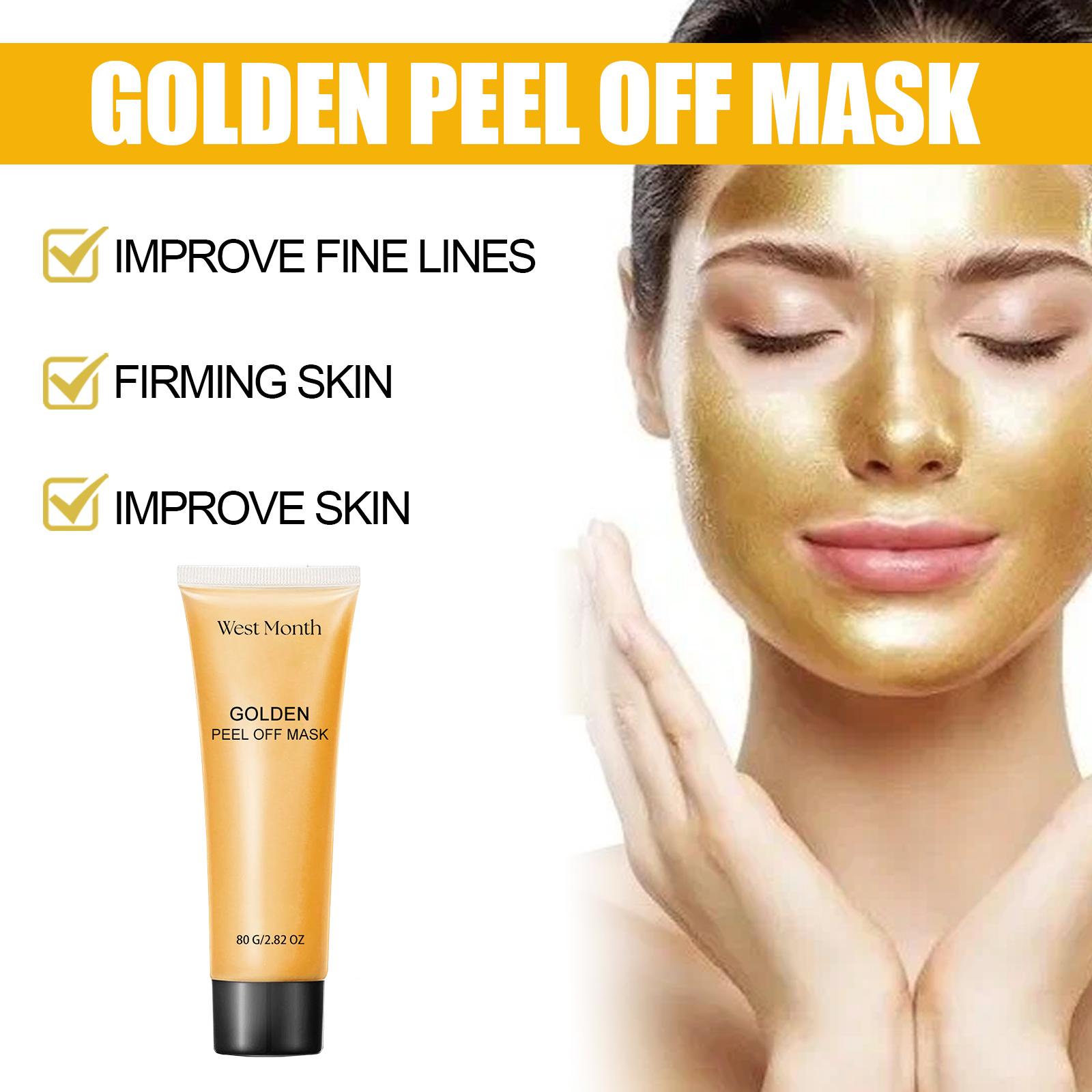 WEST MONTH Golden Peel Off Mask, Gold & Collagen Luxury Blackhead Remover, Sucks Out Dirt Shrinks Pores, Brightens Skin Evens Tone, Aloe Soothing Gentle Formula for All Skin Radiant Sensitive