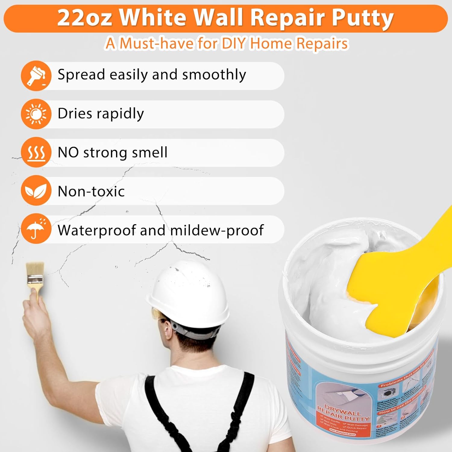 Dry Wall Patch Repair Kit, 22OZ Spackle Wall Repair Paste White Putty with Scraper Mesh Tape, Drywall Hole Repair Patch Kits for Wall Surface Fill Quick & Sheetrock Ceiling Crack Mending Dry Wall Patch Repair Kit, 22OZ Spackle Wall Repair Paste White Putty with Scraper Mesh Tape, Drywall Hole Repair Patch Kits for Wall Surface Fill Quick & Sheetrock Ceiling Crack Mending