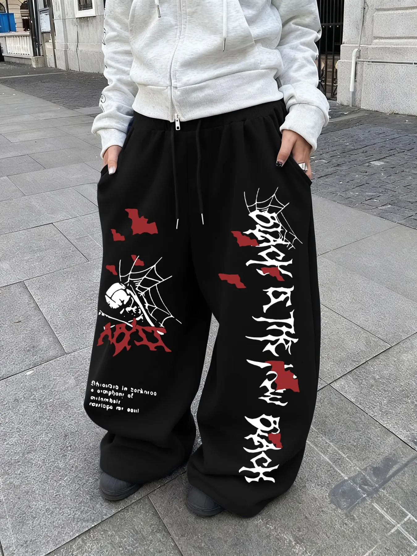 Women's Casual Long Pants, Waist Drawstring Straight Leg, Spider Web Print, Comfortable Daily Wear, All Season Pants, Sporty & Homewear