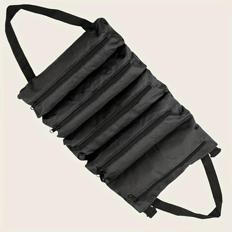 Foldable Tool Storage Bag Multiple Compartments Design with Adjustable Shoulder Strap for Auto Repair Electrician Hardware Tools