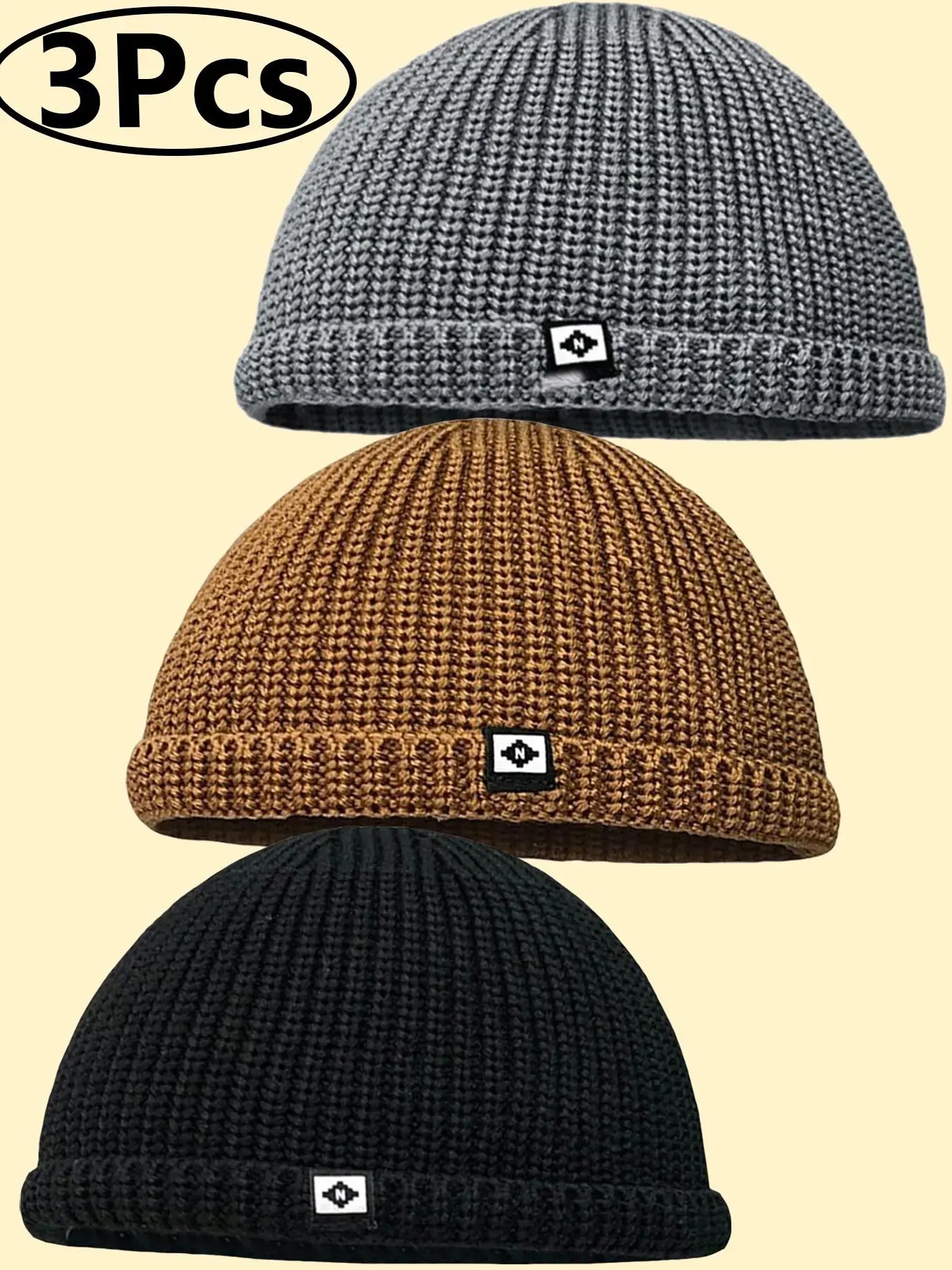 3PCS Trawler Beanie Watch Hat Roll-up Edge Skullcap Fisherman Beanie for Women Men，Unique Knit Hat Hip Hop Skull Caps Highlight for Trendsetting Pullover Warm Skull Caps Knitted Hat Party Club Unisex