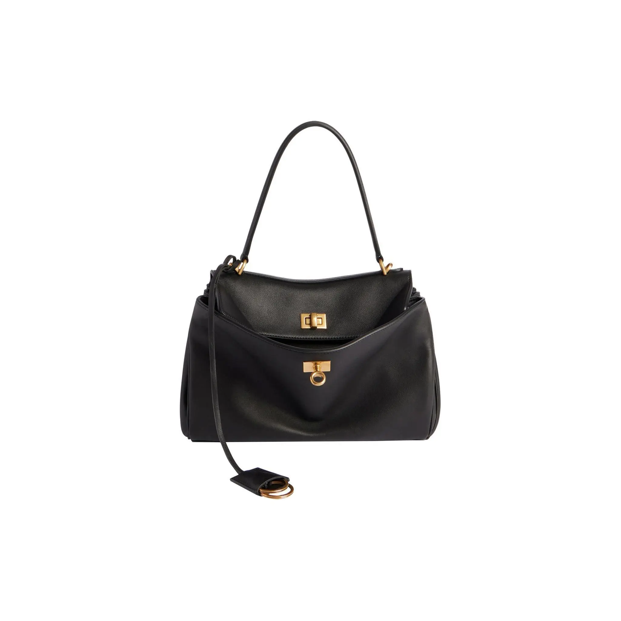 Balenciaga Rodeo Handbag for Women – Distressed Gold Hardware, Removable Strap, Smooth Calfskin, Black