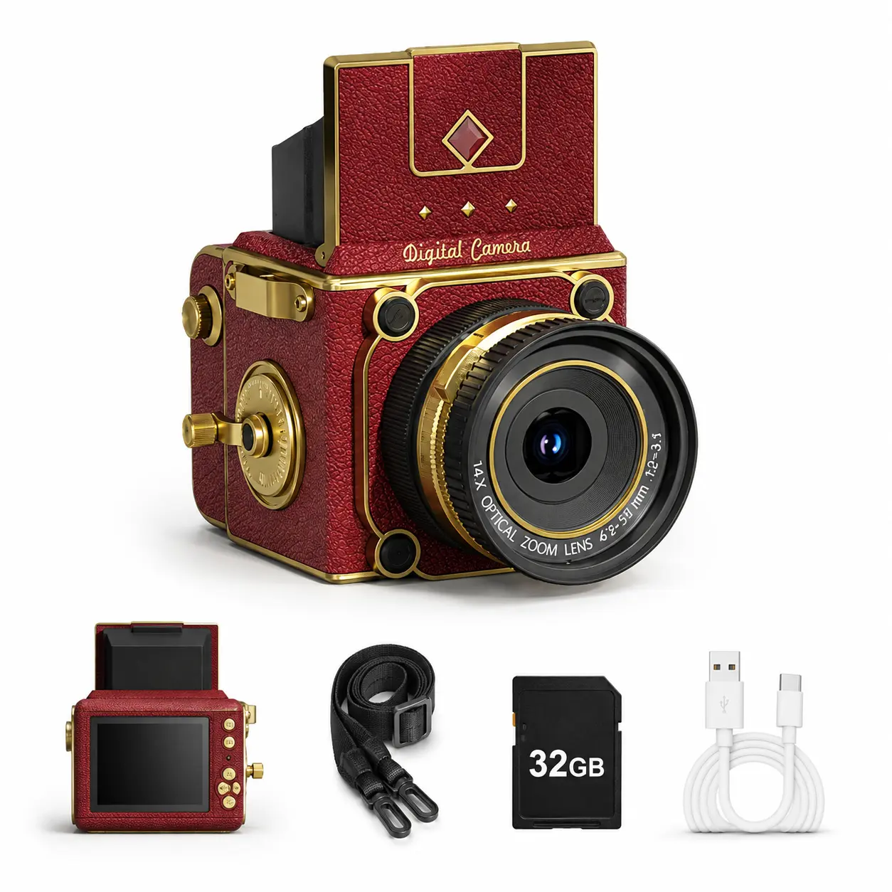 M31 Vintage Digital Camera Twin Lens Reflex TLR Style Mini Portable Retro CCD Camera Pop Up Viewfinder 2.0 Inch IPS Screen Pocket Camcorder Cute Aesthetic Desk Decor Photo Prop Gift for Students Teens
