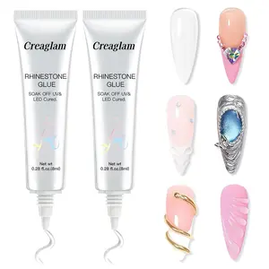 Nail Rhinestone Glue Gel Adhesive 2 Pack 16ML Super Strong, Precision Tip Bottle for Nail Art Charms, 3D Bling, Gems, Diamonds & Decorations - LED Lamp Cure Required