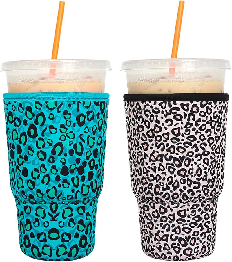 2 Pack  Iced Coffee Sleeves - Insulator Sleeve for Large Size Cold Beverages, Neoprene Cup Holder for , Dunkin Coffee, More (Paw print, Large 32oz)