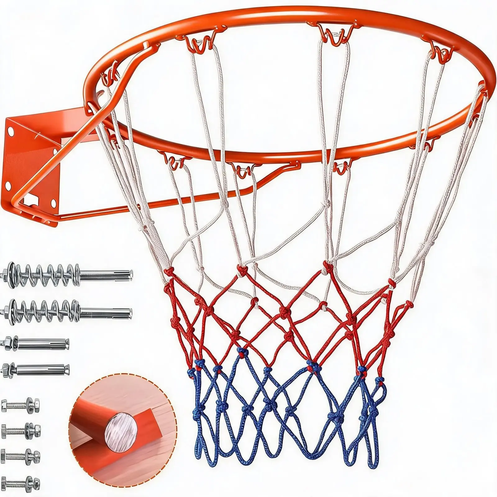 Solid basketball wheel rims 18 inches replace detachable wall mounted outdoor heavy-duty solid steel wheel rims 18 inches with dual springs and all-weather mesh