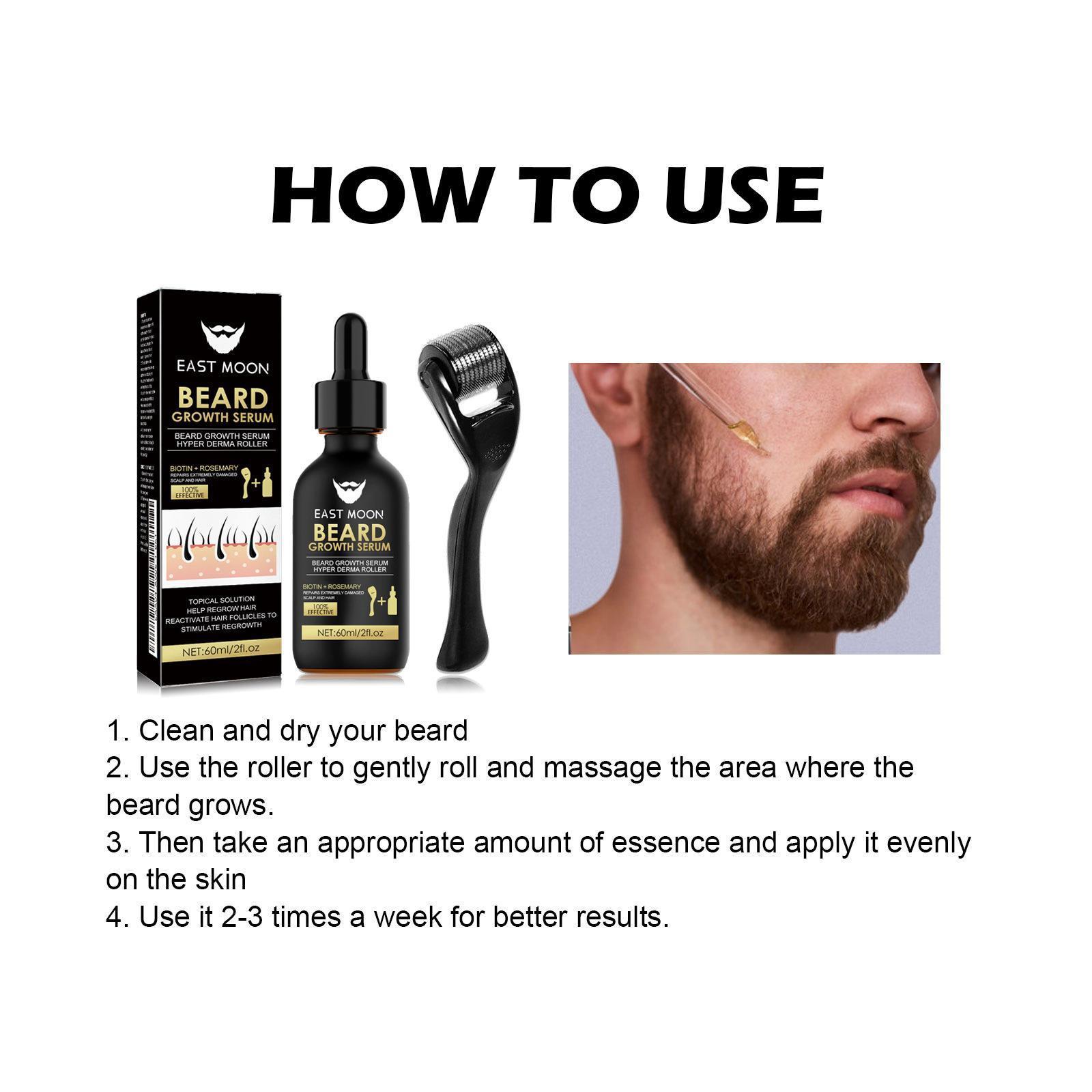 2PCS Beard Growth Serum & Beard Massage Derma Roller, 2 Counts/set Beard Care Accessories for Strengthening Beard, Beard Care Product & Tool for Men Daily Use, Comfort Hair Care Supplies, Lightweight, Nutritious Oil for Beard Care