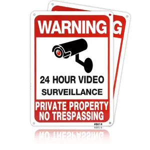 DXSIGN No Trespassing Signs: 2pcs, Heavy-Duty 10x7 Inch, Outdoor Security Cameras Alert, 24/7 Video Surveillance, Private Property Warning Signs with Camera Icons, Red/Black/White Design, Easy Mounting Hardware – for Home, Business, Driveway, Fence
