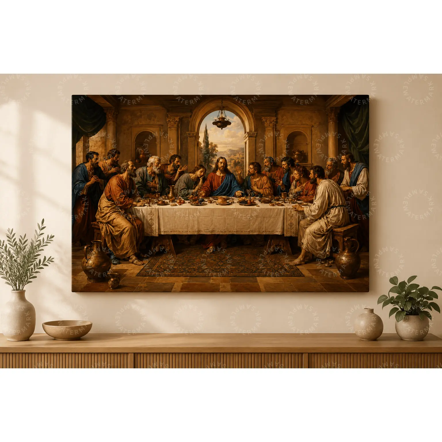 Last Supper Christian Canvas Poster, Jesus and Disciples Religious Wall Art, Warm Vintage Biblical Painting, Living Room Decor, Dining Room Wall Art, Prayer Room Decor, Faith Gift