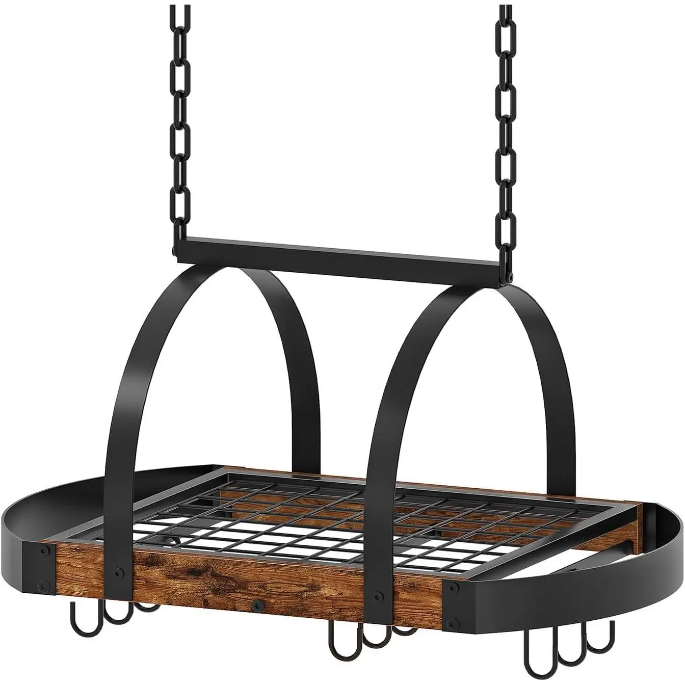 Pot Rack, Pot Hanger for Kitchen, Ceiling Mounted Pot Holder, Cookware Organizer with 9 S-Shaped Hooks, for Pot, Pan Storage, Space-Saving, Rustic Brown and Black TPR07BF