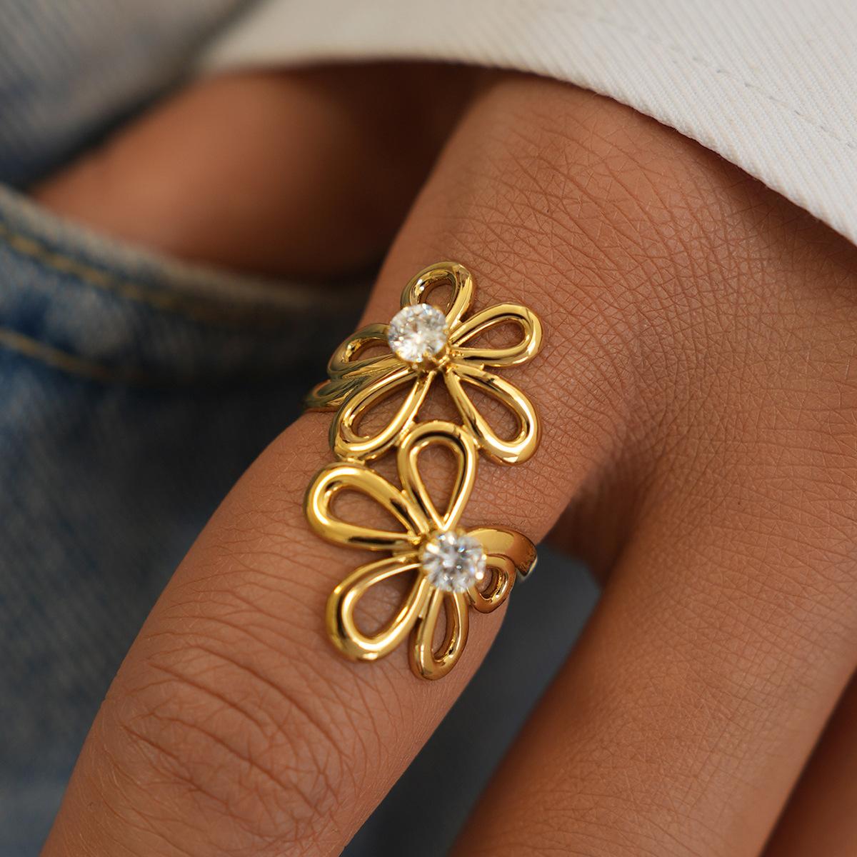 1pc 18K Gold Plated Flower Zircon Open Ring for Women, Stainless Steel Adjustable Delicate Luxury Jewelry, Garden Picnic Birthday Gift for Daughter Friend Gold-Plated Striped Couple Minimalist Stacking 1pc 18K Gold Plated Flower Zircon Open Ring for Women, Stainless Steel Adjustable Delicate Luxury Jewelry, Garden Picnic Birthday Gift for Daughter Friend Gold-Plated Striped Couple Minimalist Stacking