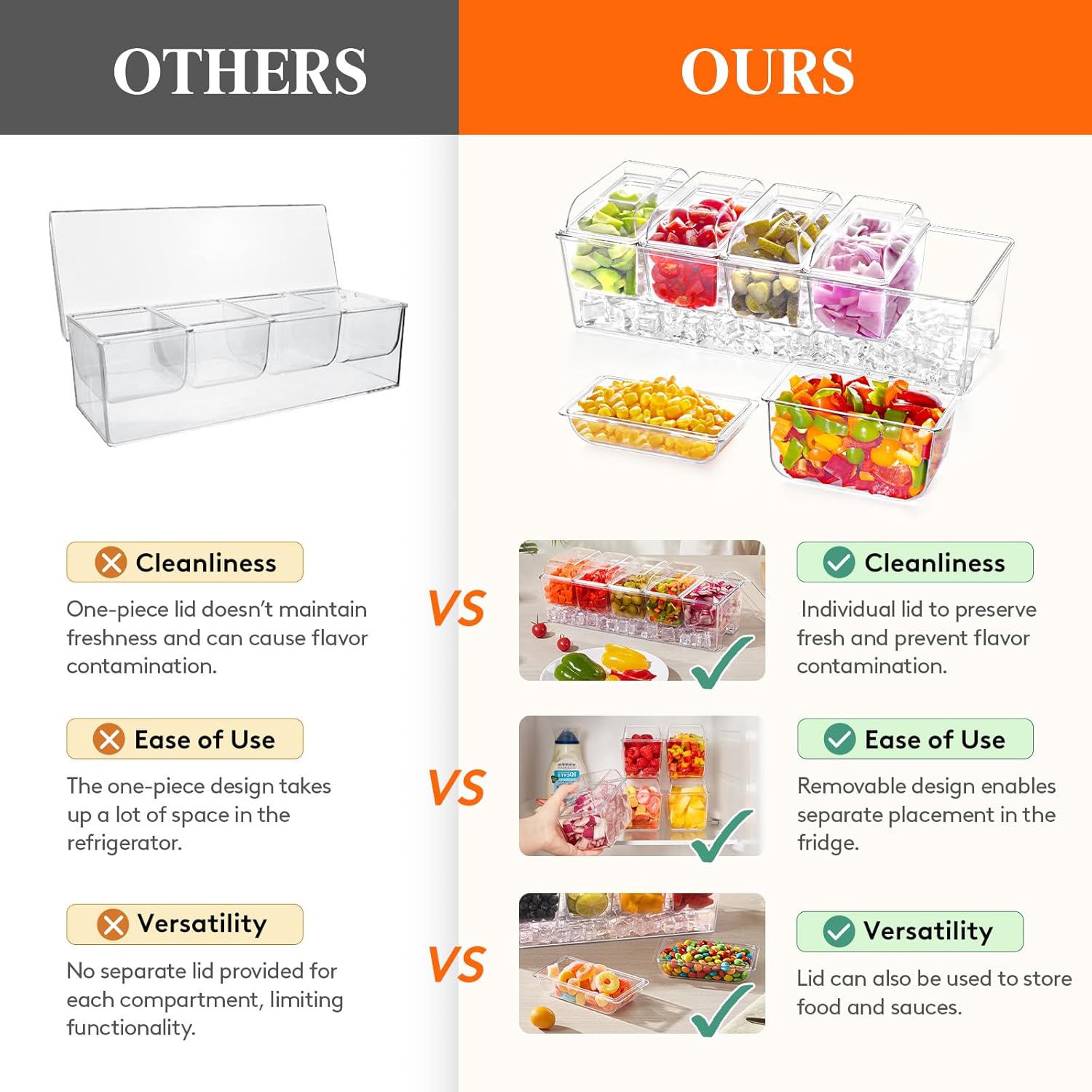 Storage Boxes, Chilled Condiment Racks, Trays with Individual Lids and Removable Plates, Fruit and Candy Boxes, Condiment Trays for Bar Accessories, Fruits, Salads, Burritos, Party Decorations, Kitchen Appliance.