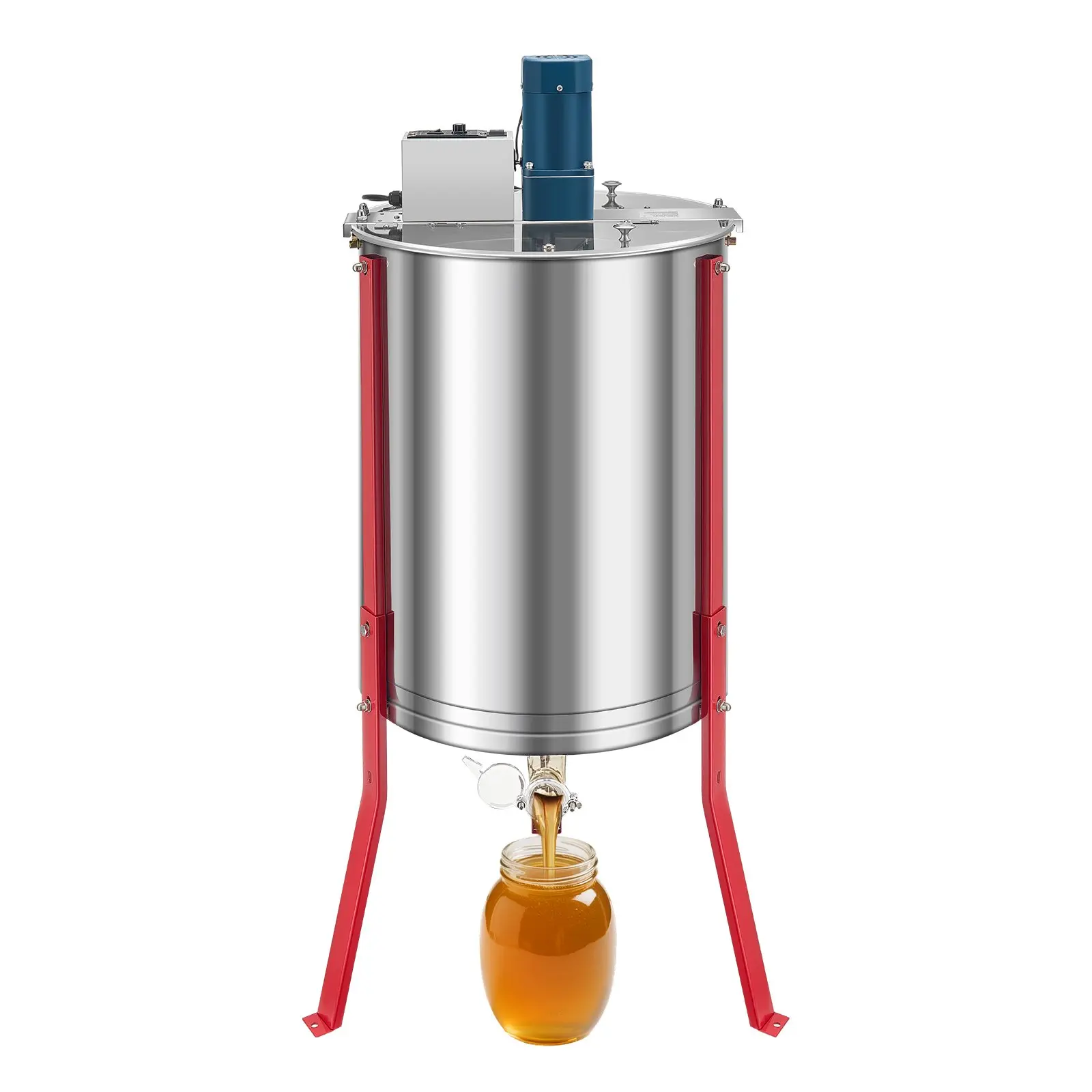 VEVOR HE-18C-6E-US 6-Frame Electric Honey Extractor, 140W Stainless Steel Drum Spinner with Transparent Lid, 110-130V~60Hz, 20.1kg, Height Adjust Bucket (30-40cm/11.8-15.7inches), 470mm Inner Diameter x 615mm Height Bucket, Beekeeping Tool