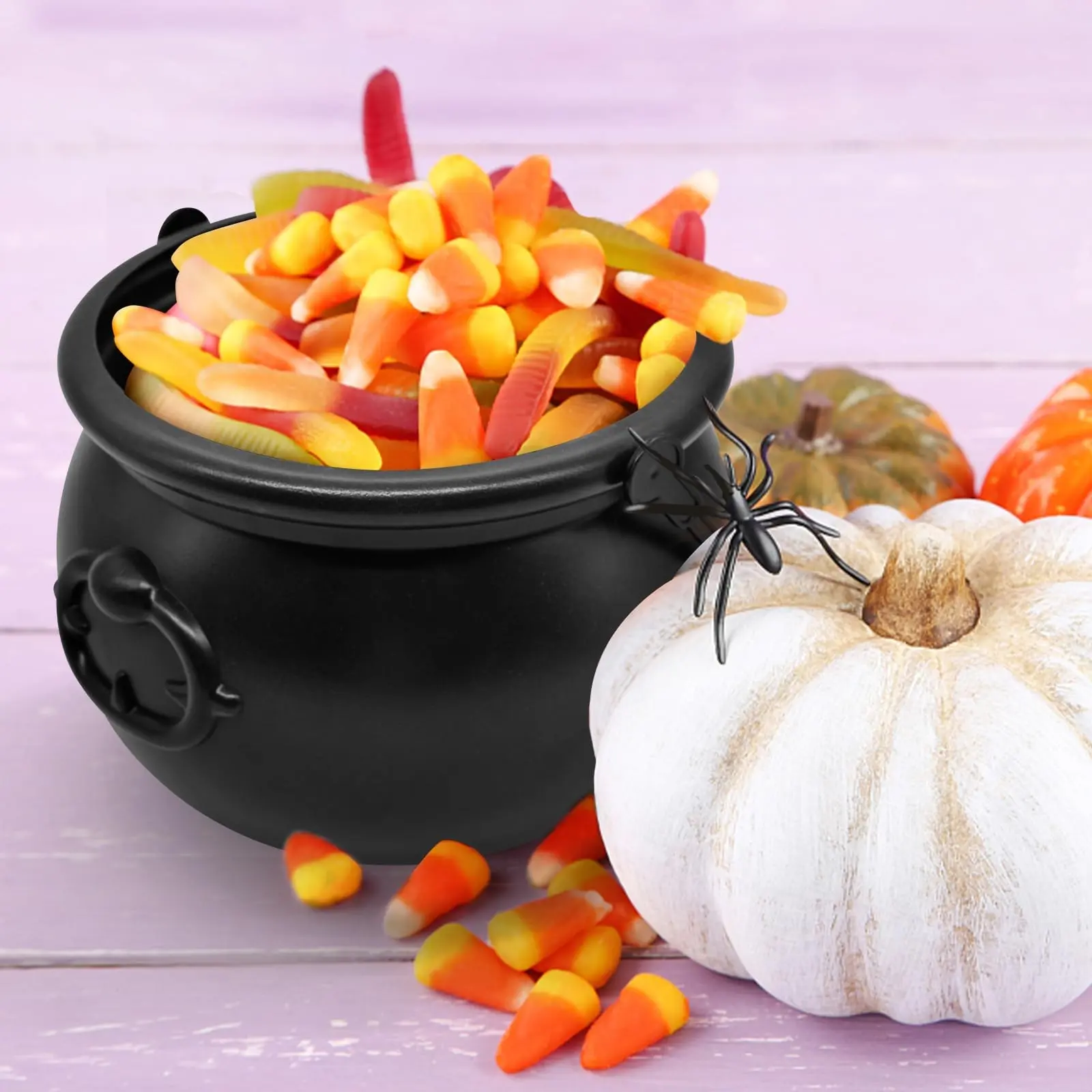 1pc Leakproof Black Witch Cauldron Pot with Handle, Halloween Wizard Decor Prop, Multi-purpose Bucket for Candy, DIY Spooky Party Decoration