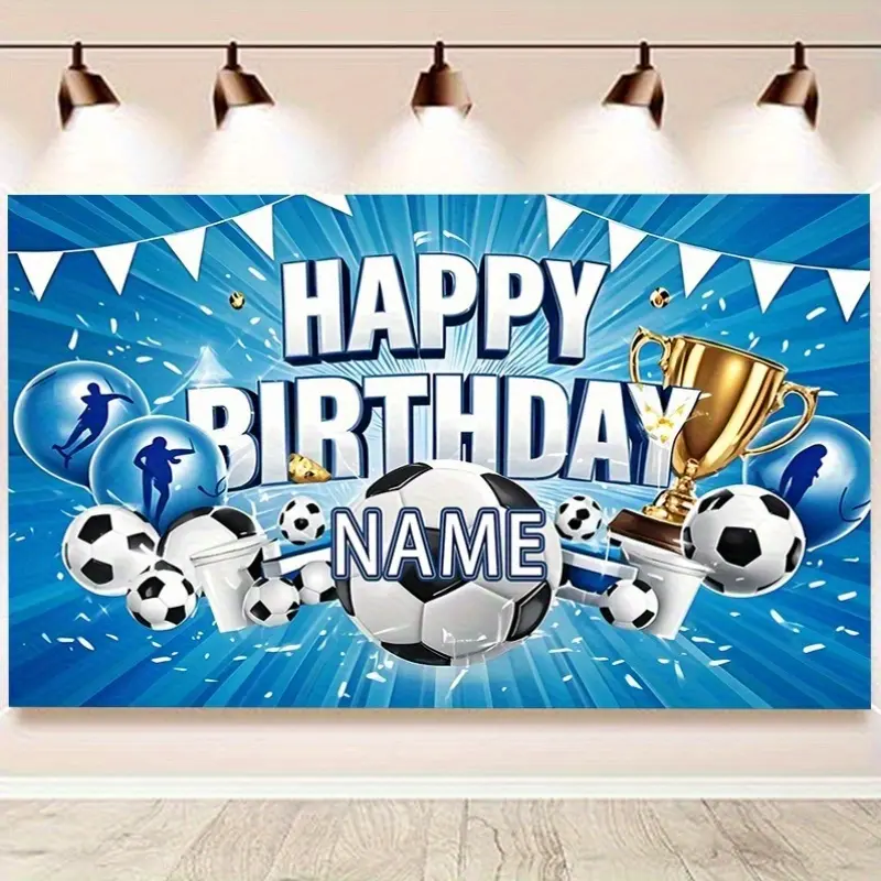1pc Soccer-Themed Polyester Backdrop for Birthdays, Weddings, Graduations - No Electricity Needed, Durable 75g/ ㎡ , Perfect for Parties and Events, Soccer Event Decor |   Celebratory Design |   Durable Polyester, Soccer Party Decorations