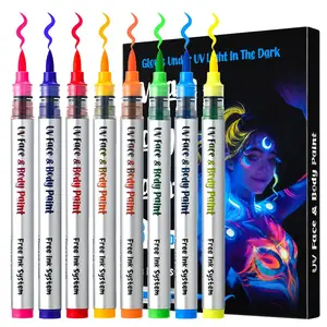 8-Pack UV Neon Face & Body Paint Pens, Blacklight Reactive Direct-Apply Makeup Markers, Ideal for Football Cheerleading Parties, Halloween and Body Art Painting