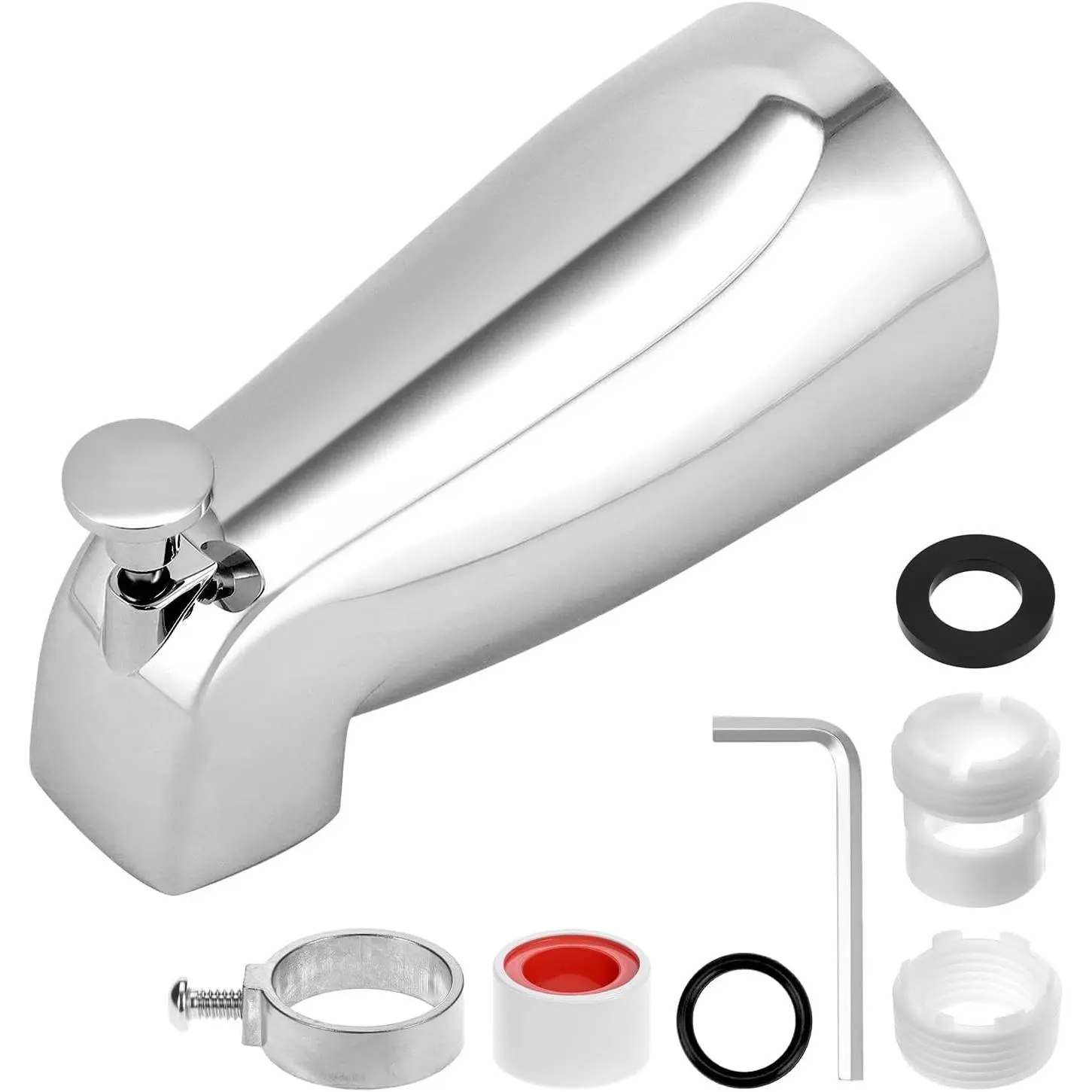 Metal Tub Spout with Diverter – Fits 1/2" & 3/4" Pipes, Chrome Finish for Tubs, Showers & Bathrooms