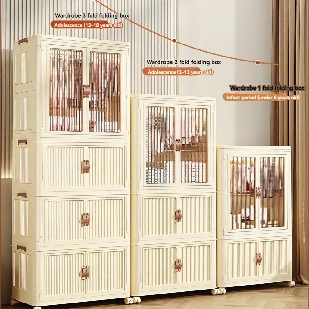 1 Folding Closet + 3 Folding Boxes No Installation Wardrobe Can Be Hung Clothes Storage Cabinet Bedroom Easy Storage Goodbye Chaos Create A Unique Home Style Portable Folding Closets