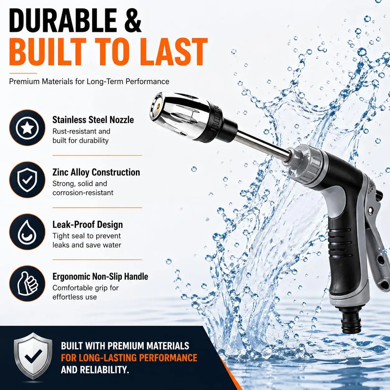 Long Handle High-Pressure Car Wash Gun, with Foam Bucket, Flexible Hose, Multiple Nozzles, Plug-And-Play, Multi-Purpose for Gardening and Car Washing