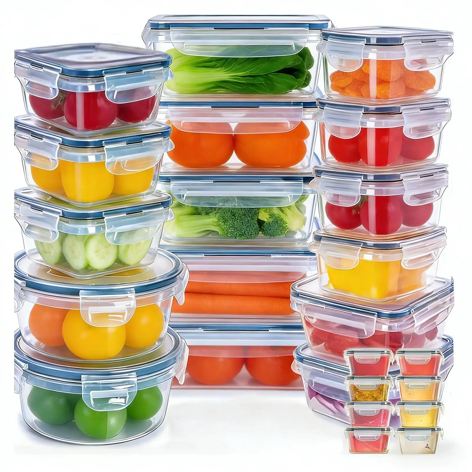 24 PCS Square & Round Transparent Food Storage Containers with Lids, Airtight Leakproof Snap Lock Plastic Snack Containers, Stackable Lunch & Kitchen Storage Set for Fridge, Freezer, Stackable Lunch Container