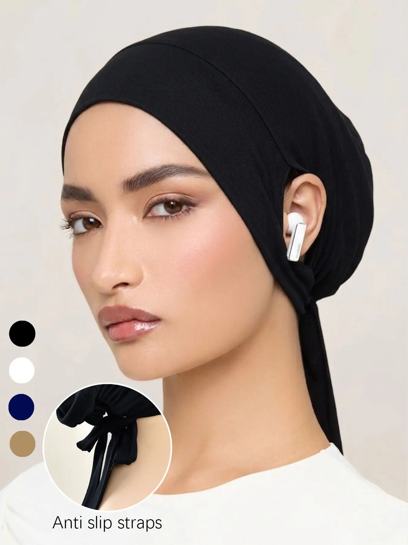 Women's Non-Slip Strap Hat, Summer Muslim Hijab, Hijab Undercap, Ear-Perforated Breathing Cap, Lightweight, Comfortable & Fit, Ideal for Glasses & Headphones