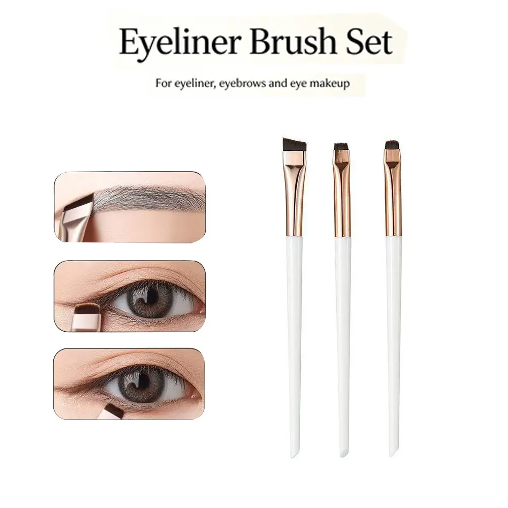 3pcs Eye Makeup Brushes Set, Soft Synthetic Fiber Blades, Under-Eye, Eyeliner, Eyebrow Brushes, Smooth Handles, Beauty Cosmetic Tools