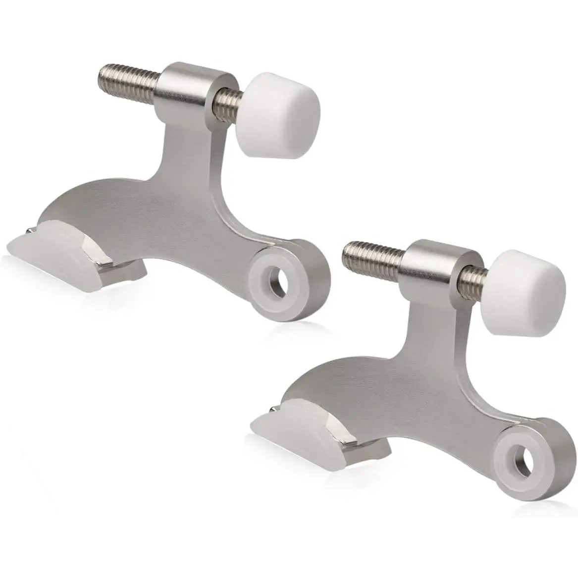 2 Pack Hinge Pin Door Stopper Brushed Satin Nickel - Adjustable Heavy Duty Hinge Pin Door Stop with White Rubber Bumper Tips