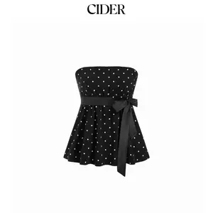 Cider Cotton-blend Polka Dot Satin Bow Belt Bandeau Top SummerWins SummerFinds
