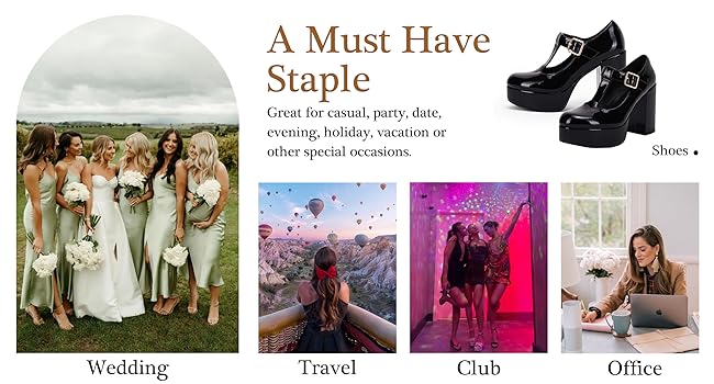 Coutgo Womens' T-Strap Round Toe Chunky Platform Heels Patent Mary Jane Dress Shoes