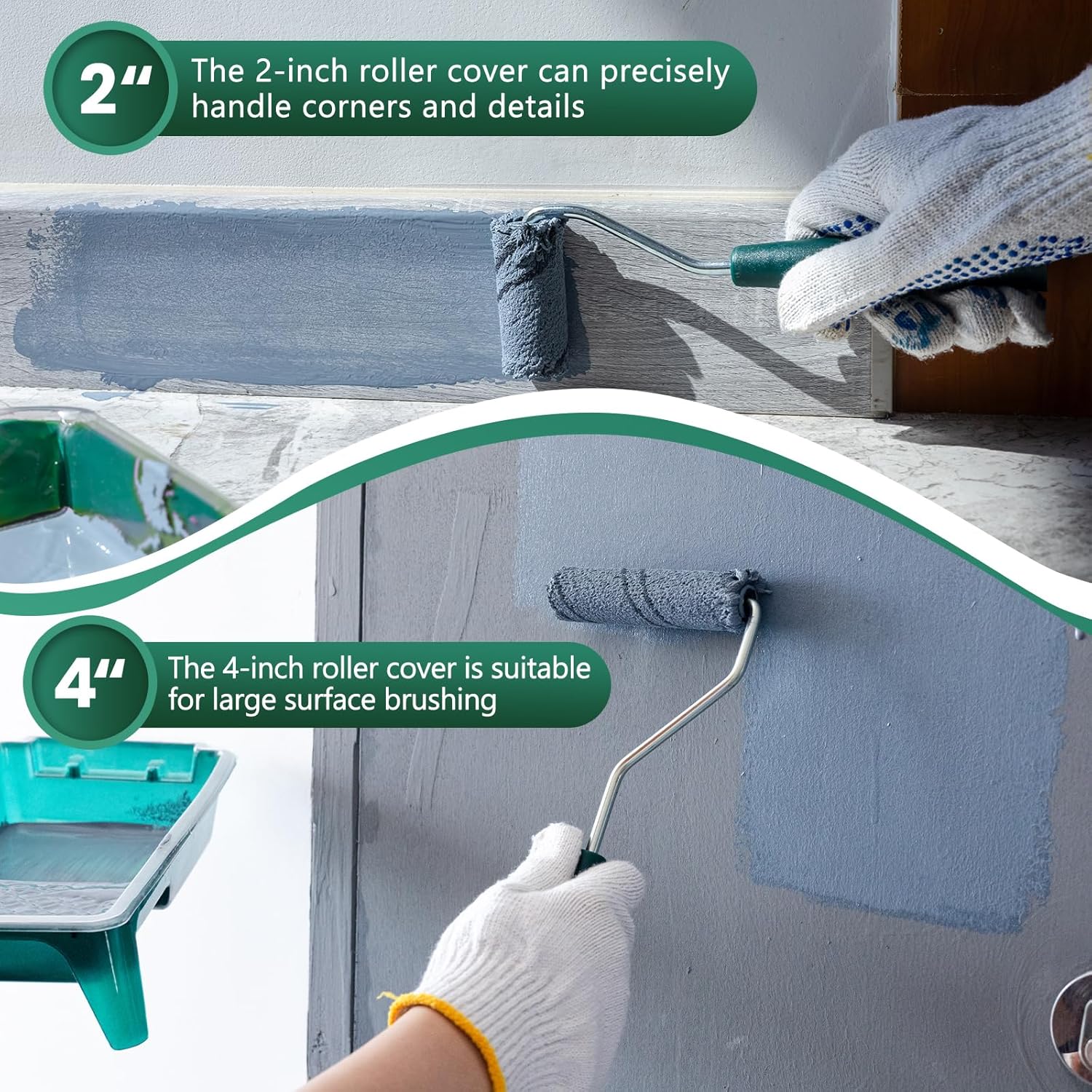 50 Pack 2 Inch and 4 Inch Microfiber  Roller Covers with 2 count Anti Rust Metal Roller Frames, Professional Grade Painting Tools for Walls, Ceilings, Furniture