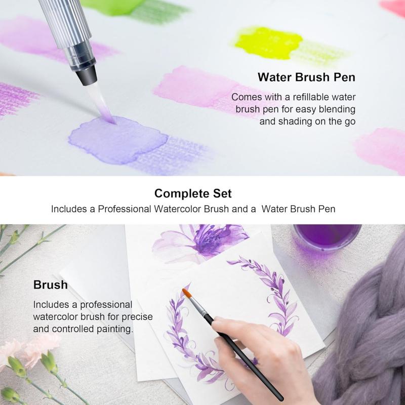 50-Color Professional High Pigment Watercolor Pencils Set with Brush and Water Brush Pen, Hexagonal Shape, Blendable Wet or Dry, Water-Soluble Colored Pencils for Artists and Beginners, Art Supplies
