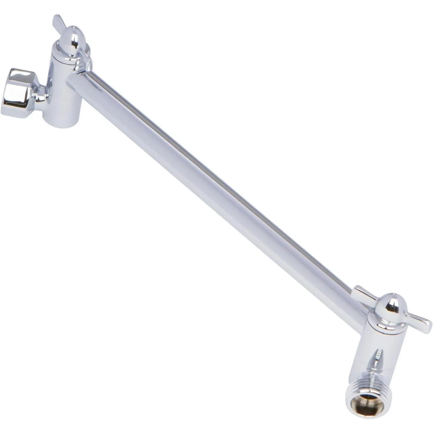 Adjustable Shower Arm Extension - 10 Inch Solid Brass Showerhead Extender that Adjusts Height & Angle with a  Fit for Rain, Fixed, and Handheld Heads - Polished Chrome